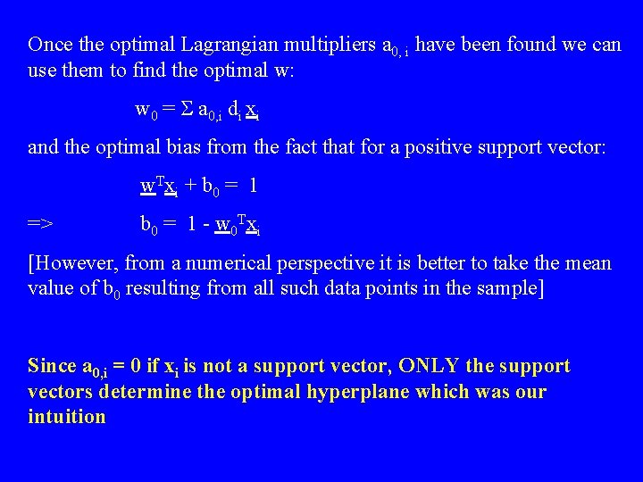 Once the optimal Lagrangian multipliers a 0, i have been found we can use
