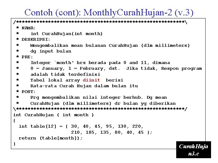 Contoh (cont): Monthly. Curah. Hujan-2 (v. 3) /***************************** * NAMA: * int Curah. Hujan(int