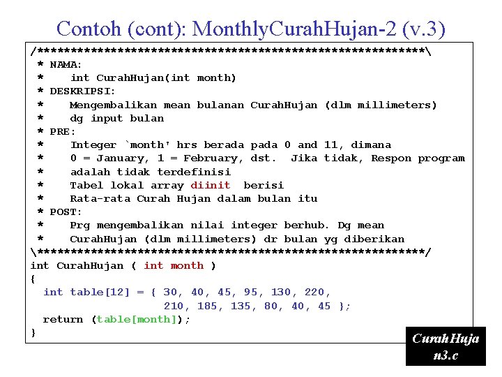 Contoh (cont): Monthly. Curah. Hujan-2 (v. 3) /***************************** * NAMA: * int Curah. Hujan(int