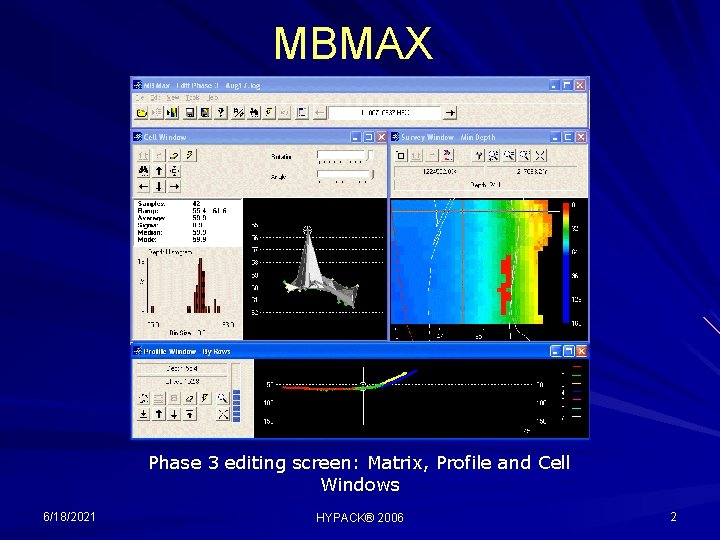 MBMAX Phase 3 editing screen: Matrix, Profile and Cell Windows 6/18/2021 HYPACK® 2006 2