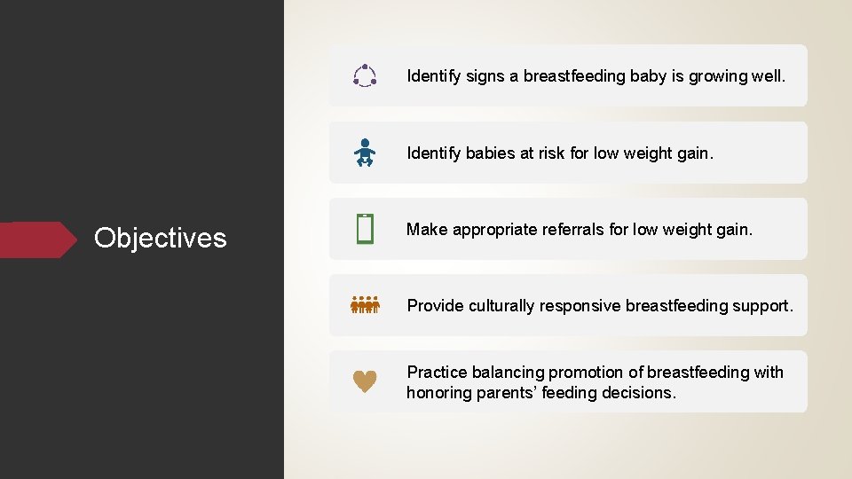 Identify signs a breastfeeding baby is growing well. Identify babies at risk for low