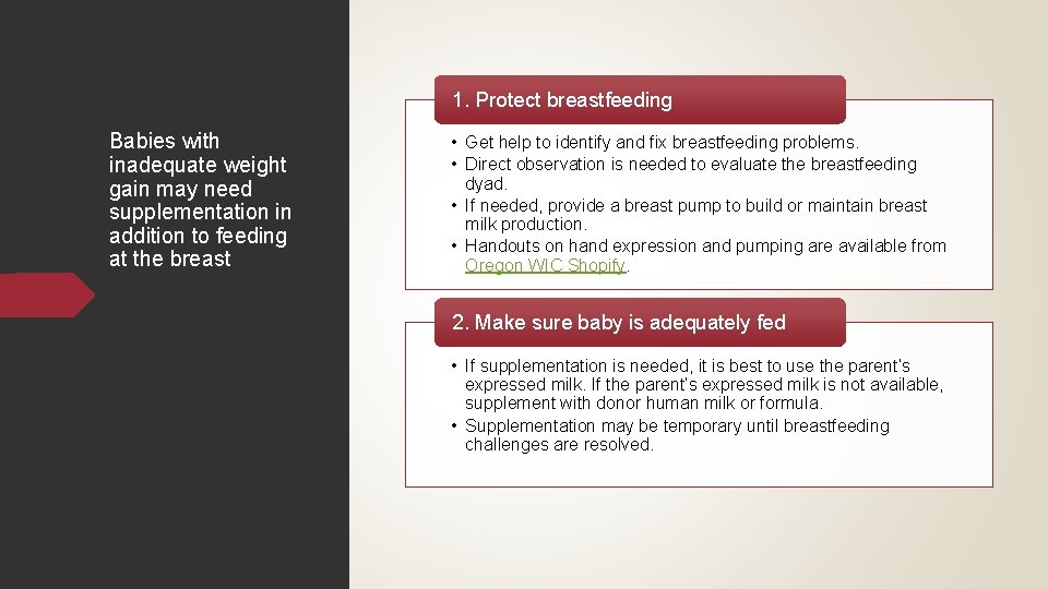 1. Protect breastfeeding Babies with inadequate weight gain may need supplementation in addition to