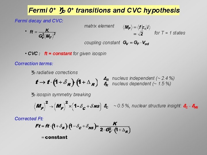 Fermi 0+ g 0+ transitions and CVC hypothesis Fermi decay and CVC: matrix element