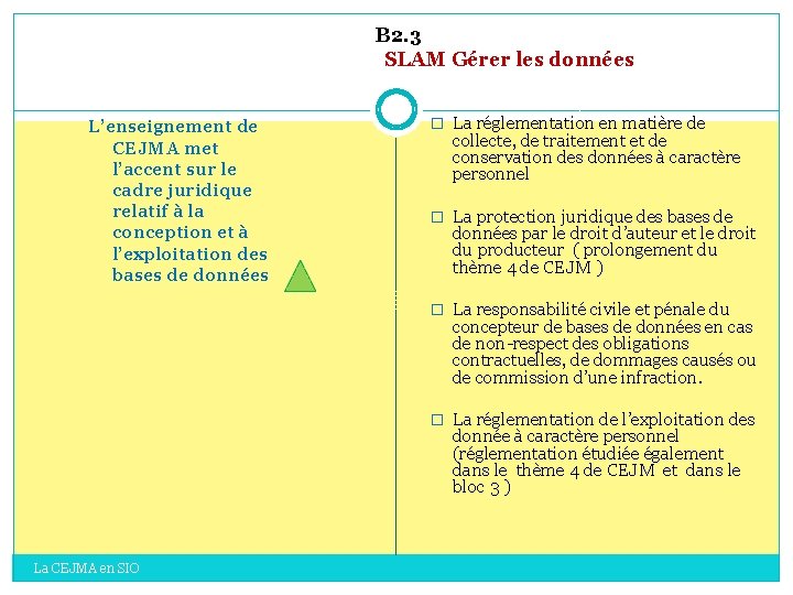 B 2. 3 SLAM Gérer les données L’enseignement de CEJMA met l’accent sur le B 2. 3 SLAM Gérer les données L’enseignement de CEJMA met l’accent sur le
