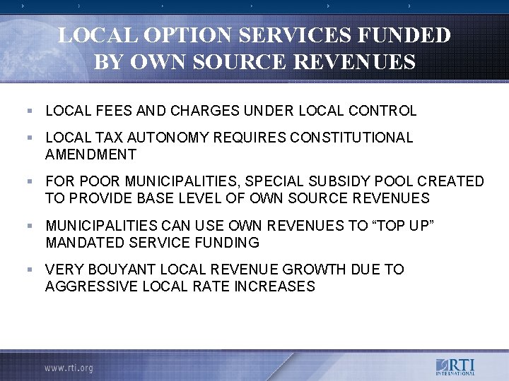 LOCAL OPTION SERVICES FUNDED BY OWN SOURCE REVENUES § LOCAL FEES AND CHARGES UNDER