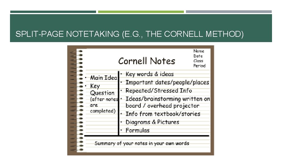 SPLIT-PAGE NOTETAKING (E. G. , THE CORNELL METHOD) 