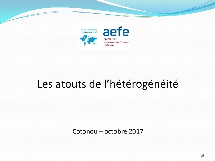 Les atouts de l’hétérogénéité Cotonou – octobre 2017 46 