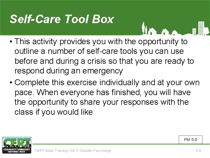 Self-Care Tool Box • This activity provides you with the opportunity to outline a