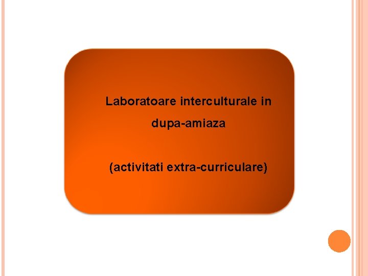 Intercultural workshops in Laboratoare interculturale in the afternoon dupa-amiaza (extracurricular time) (activitati extra-curriculare) 