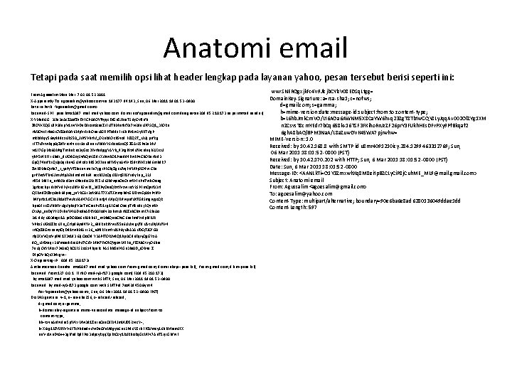 Anatomi email Tetapi pada saat memilih opsi lihat header lengkap pada layanan yahoo, pesan