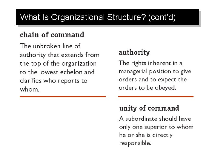 What Is Organizational Structure? (cont’d) 