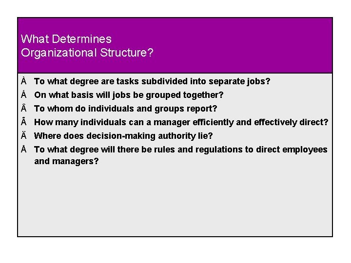 What Determines Organizational Structure? À To what degree are tasks subdivided into separate jobs?