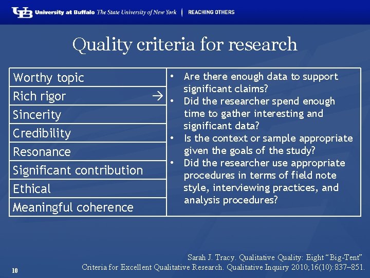 Quality criteria for research • Are there enough data to support significant claims? •