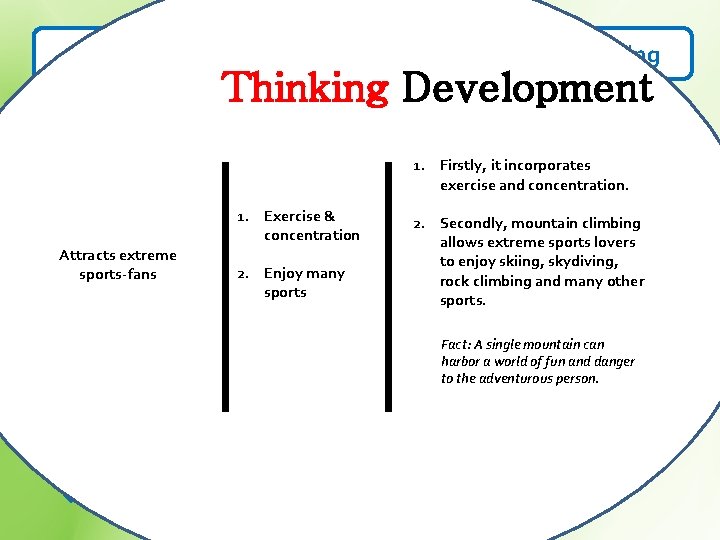 Let’s learn about the extreme sport of mountain climbing Thinking Development 4. Can be