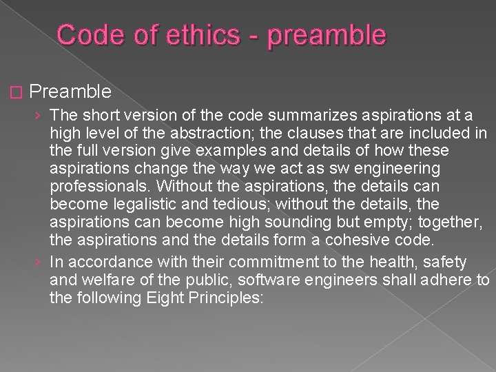 Code of ethics - preamble � Preamble › The short version of the code