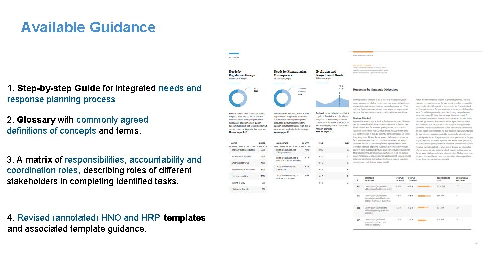 Available Guidance 1. Step-by-step Guide for integrated needs and response planning process 2. Glossary