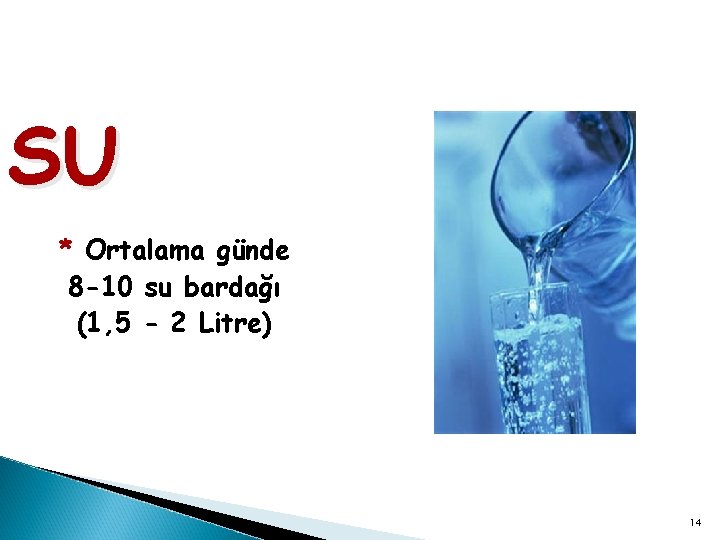 SU * Ortalama günde 8 -10 su bardağı (1, 5 - 2 Litre) 14