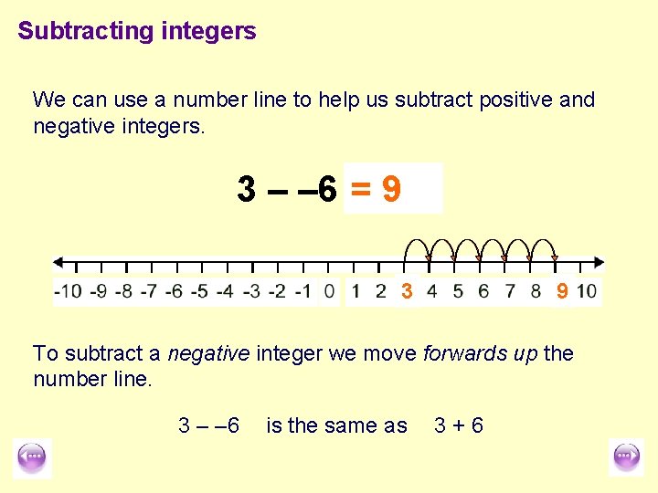 Subtracting integers We can use a number line to help us subtract positive and