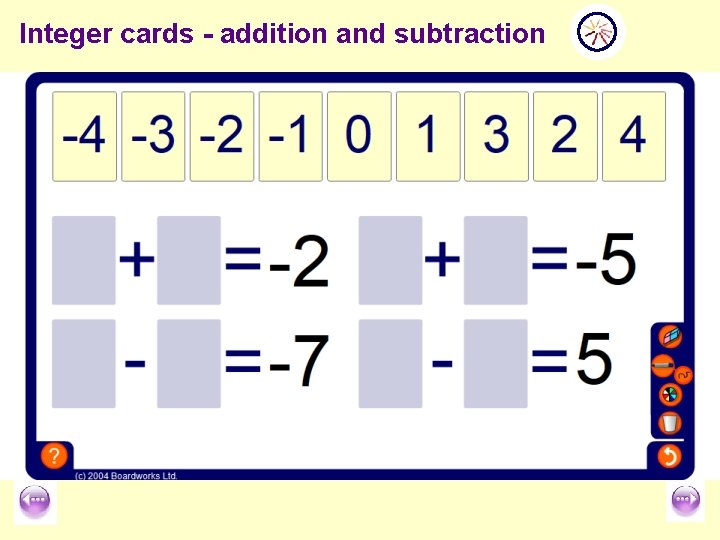 Integer cards - addition and subtraction 