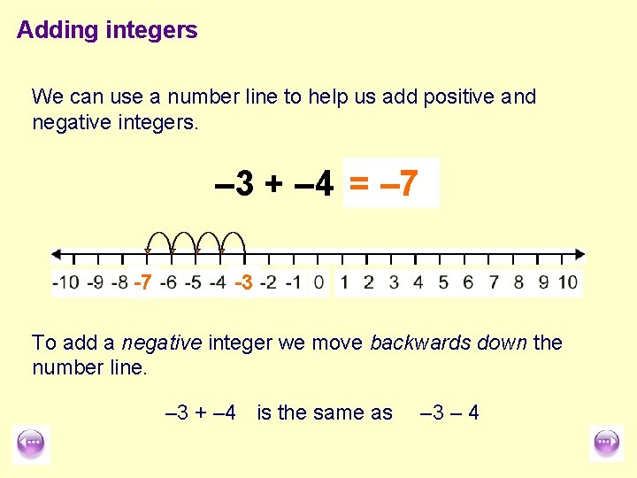 Adding integers We can use a number line to help us add positive and