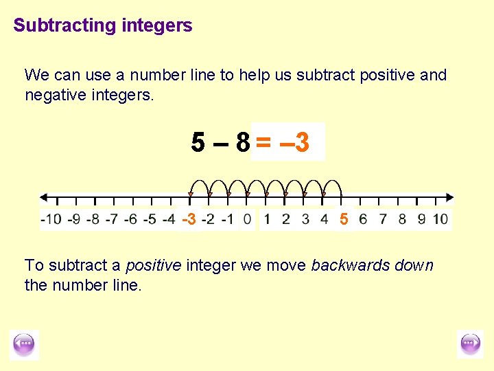Subtracting integers We can use a number line to help us subtract positive and