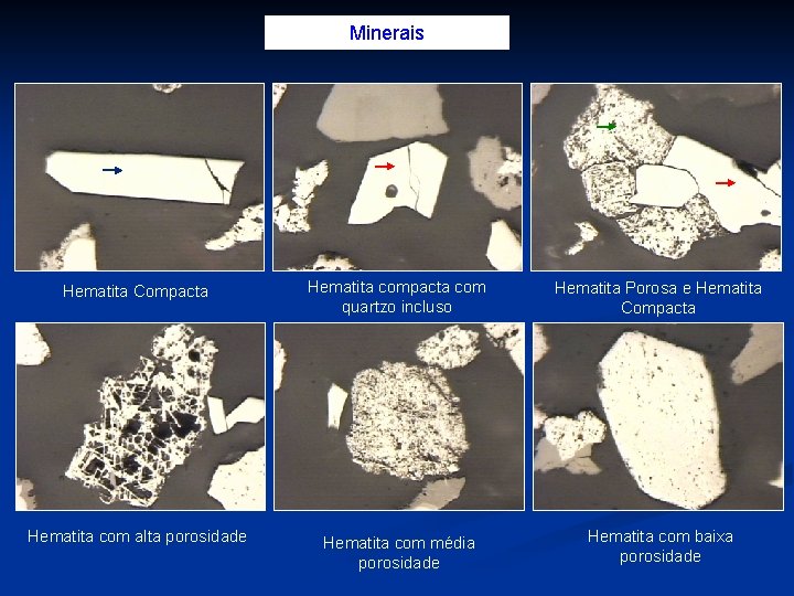 Minerais Hematita Compacta Hematita compacta com quartzo incluso Hematita Porosa e Hematita Compacta Hematita