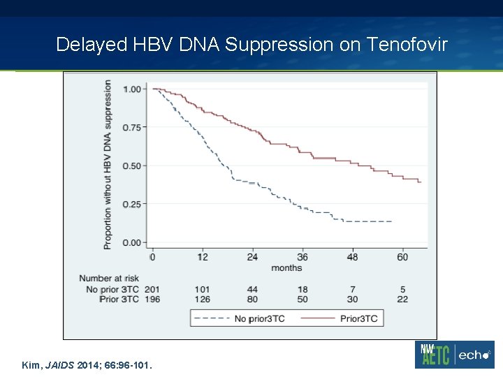 Delayed HBV DNA Suppression on Tenofovir Kim, JAIDS 2014; 66: 96 -101. 