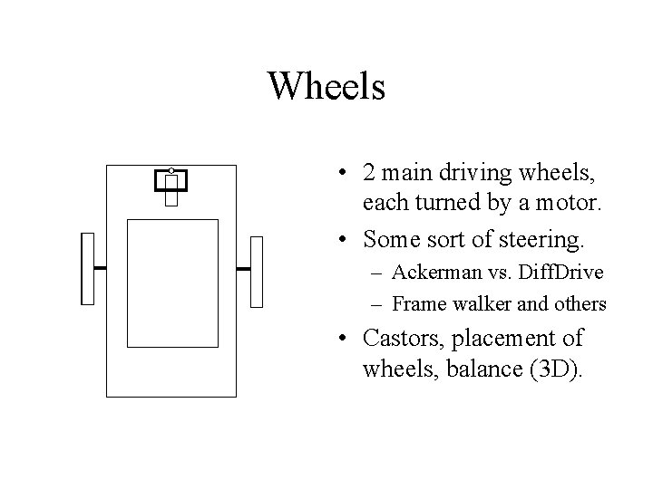 Wheels • 2 main driving wheels, each turned by a motor. • Some sort