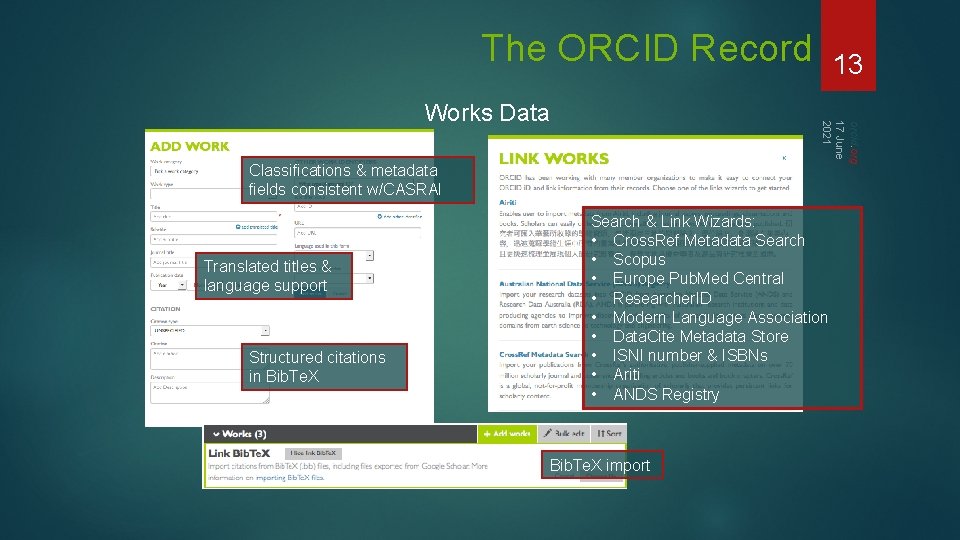 The ORCID Record orcid. org 17 June 2021 Works Data Classifications & metadata fields