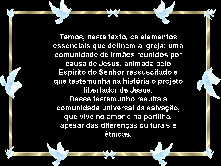 Temos, neste texto, os elementos essenciais que definem a Igreja: uma comunidade de irmãos