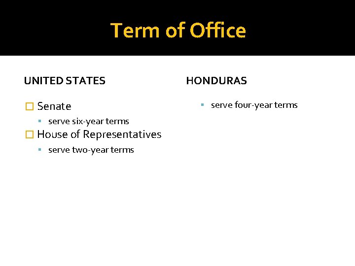 Term of Office UNITED STATES � Senate serve six-year terms � House of Representatives