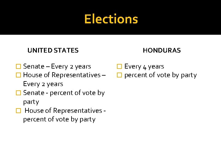 Elections UNITED STATES � Senate – Every 2 years � House of Representatives –