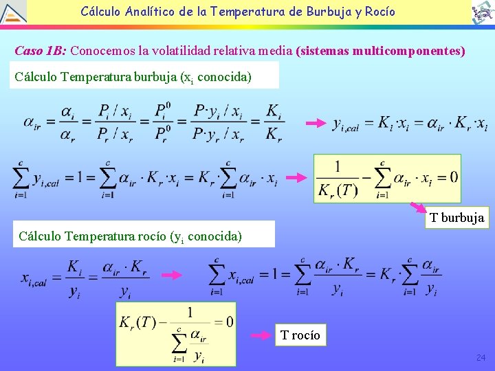 Cálculo Analítico de la Temperatura de Burbuja y Rocío Caso 1 B: Conocemos la