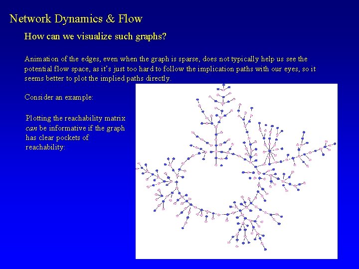 Network Dynamics & Flow How can we visualize such graphs? Animation of the edges,