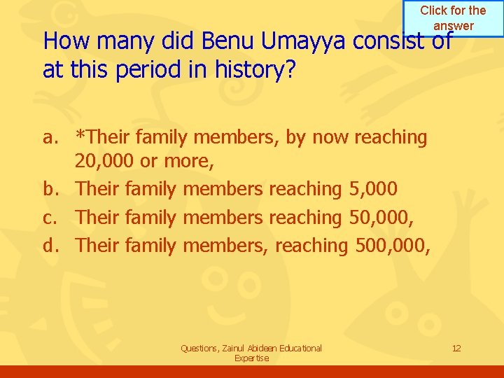 Click for the answer How many did Benu Umayya consist of at this period Click for the answer How many did Benu Umayya consist of at this period