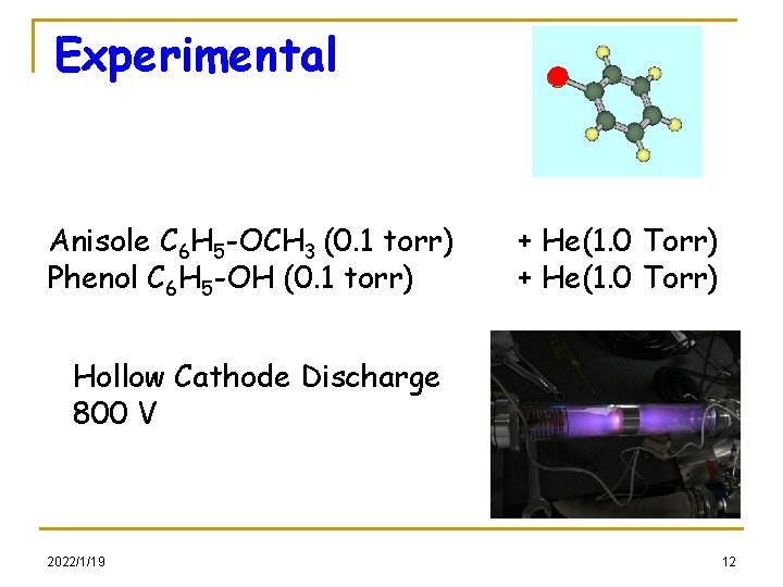 Experimental Anisole C 6 H 5 -OCH 3 (0. 1 torr) Phenol C 6