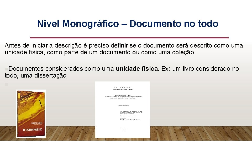 Nível Monográfico – Documento no todo Antes de iniciar a descrição é preciso definir