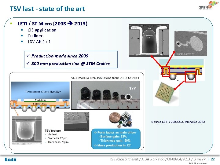 TSV last - state of the art § LETI / ST Micro (2008 2013)
