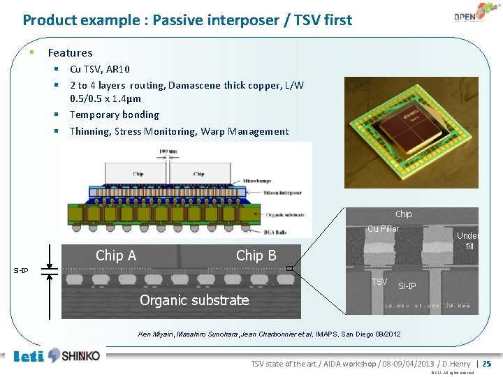 Product example : Passive interposer / TSV first § Features § Cu TSV, AR