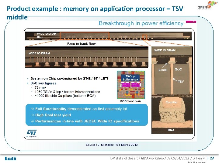 Product example : memory on application processor – TSV middle Source : J. Michailos