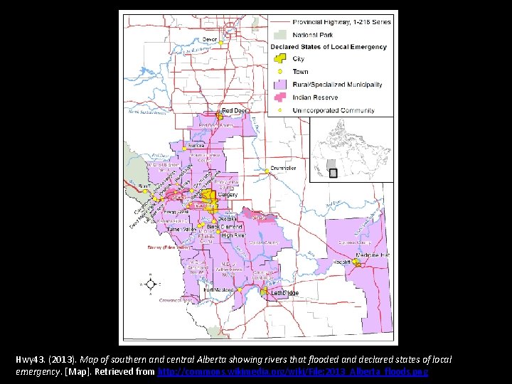 Hwy 43. (2013). Map of southern and central Alberta showing rivers that flooded and