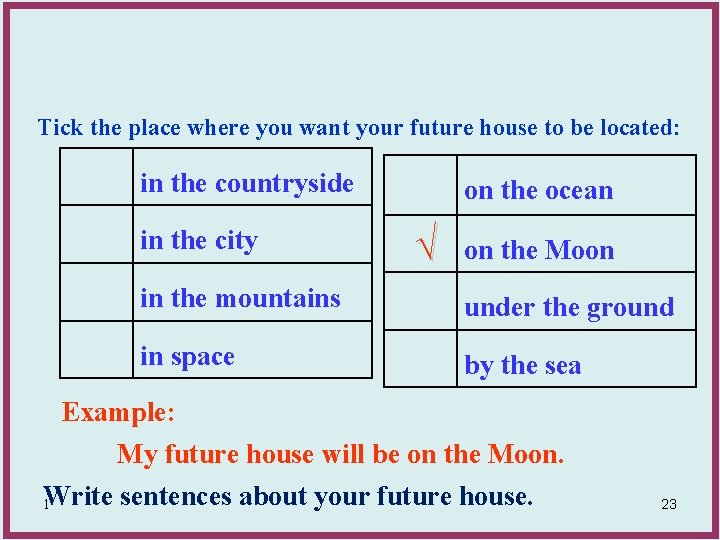 Tick the place where you want your future house to be located: in the