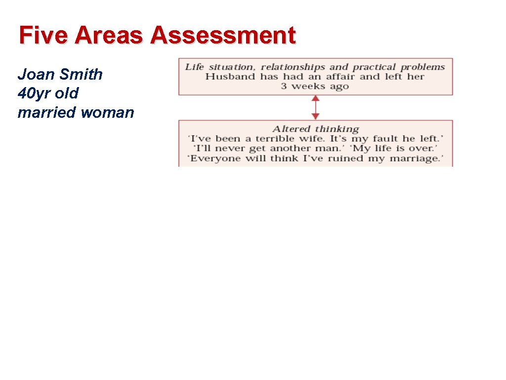 Five Areas Assessment Joan Smith 40 yr old married woman 