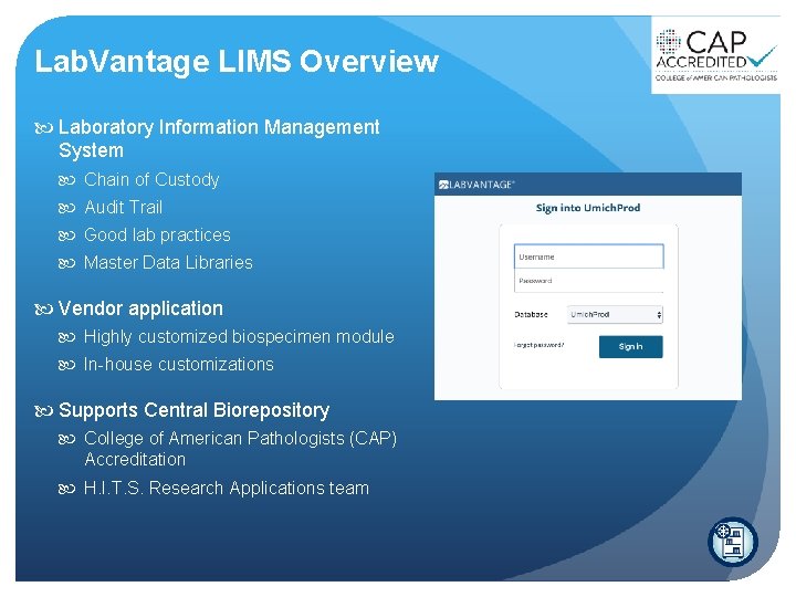 Lab. Vantage LIMS Overview Laboratory Information Management System Chain of Custody Audit Trail Good