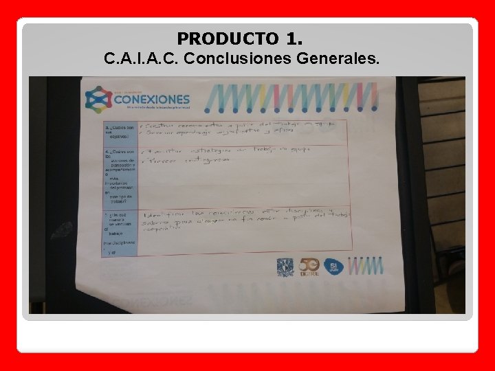 PRODUCTO 1. C. A. I. A. C. Conclusiones Generales. 