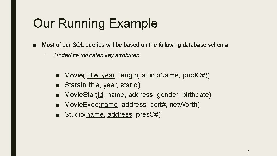 Our Running Example ■ Most of our SQL queries will be based on the
