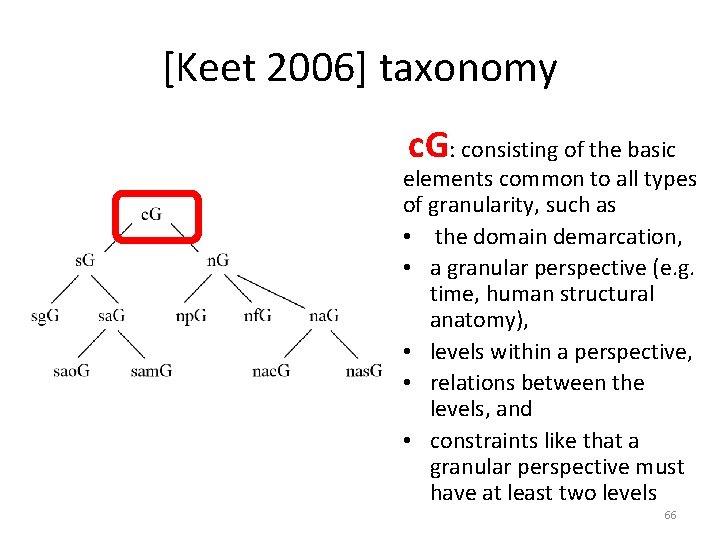 [Keet 2006] taxonomy c. G: consisting of the basic elements common to all types