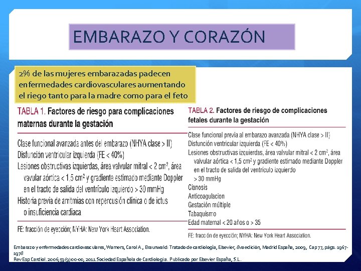 EMBARAZO Y CORAZÓN 2% de las mujeres embarazadas padecen enfermedades cardiovasculares aumentando el riego