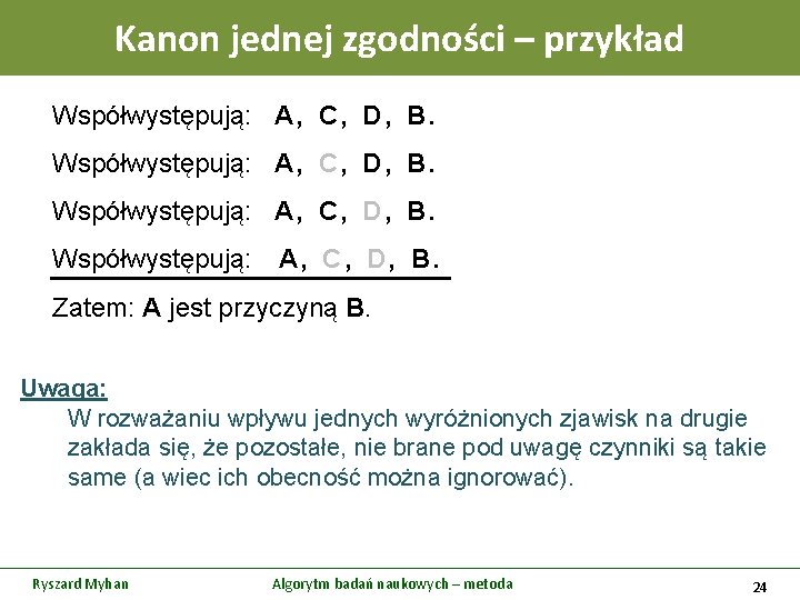 Kanon jednej zgodności – przykład Współwystępują: A , C , D , B. Zatem: