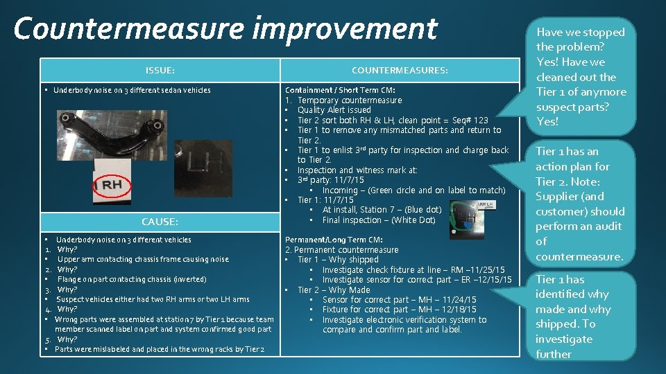 Countermeasure improvement ISSUE: • Underbody noise on 3 different sedan vehicles CAUSE: Underbody noise